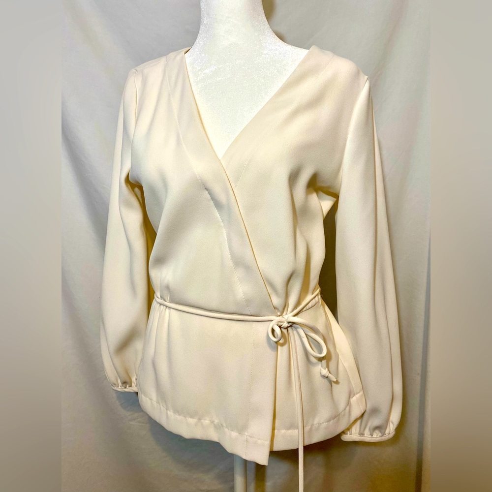 J Crew Cream Drapery Wrap Top
